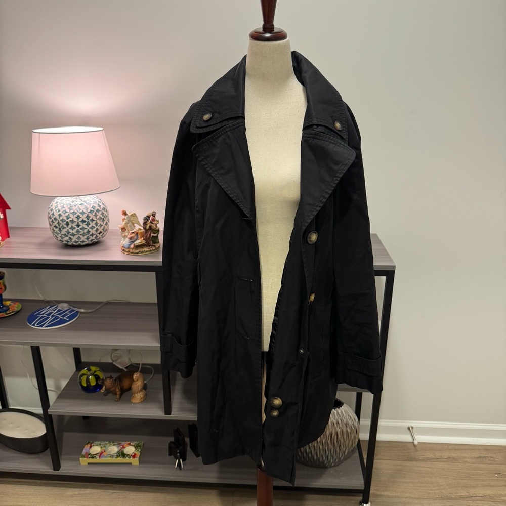 London Fog Hooded Trench Coat – Black – XL | Classic All-Weather Style